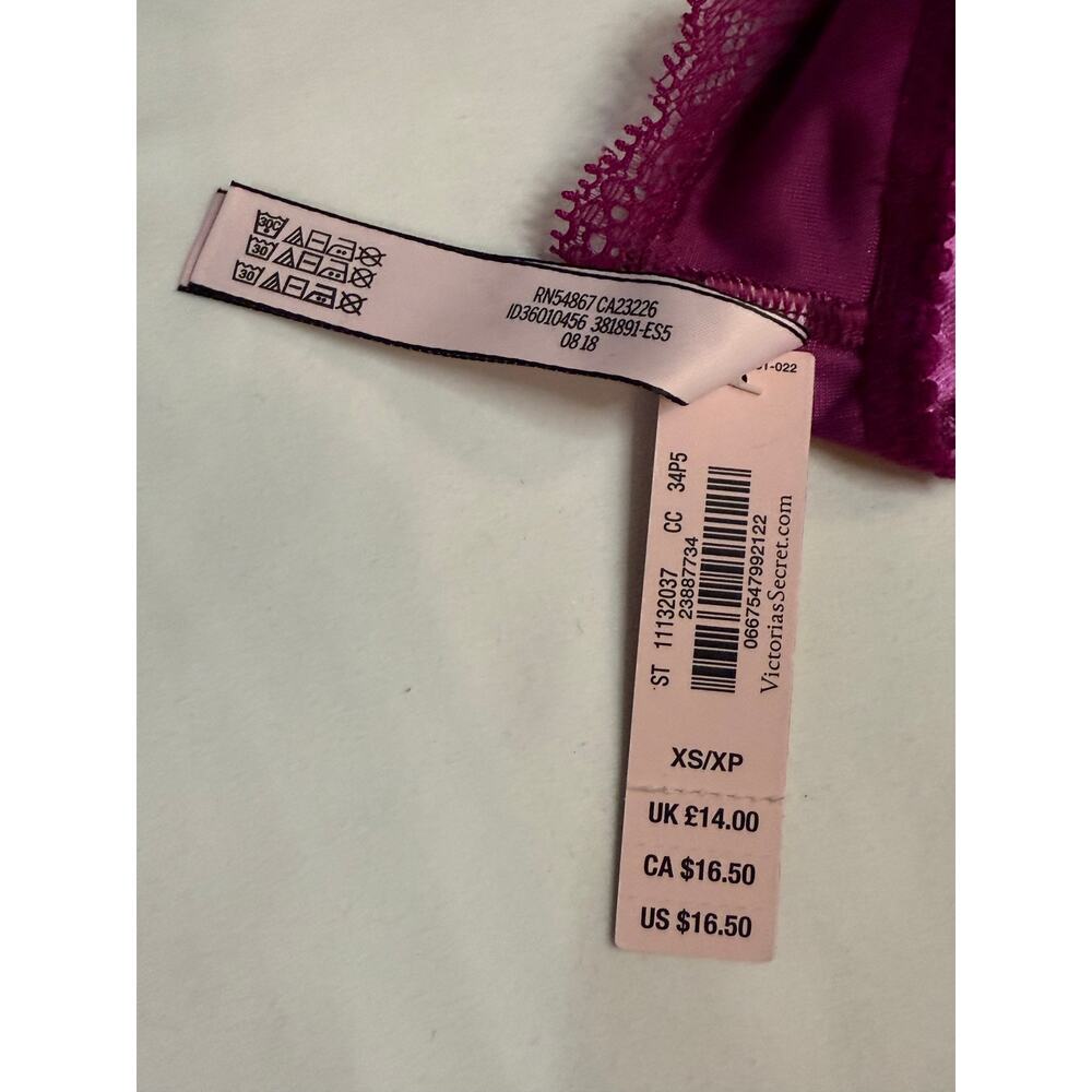 NWT Victoria’s Secret Vintage Dream Angels Lace Thong – Purple – Size XS – 2018 - Picture 7 of 9